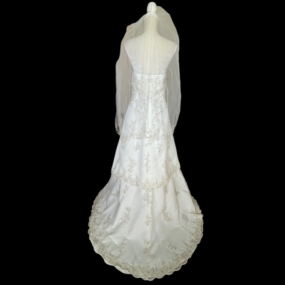 Wedding Dress Bridal Gown Ivory Gold Size 12 Convertible Two Length Embellished - Picture 5 of 16